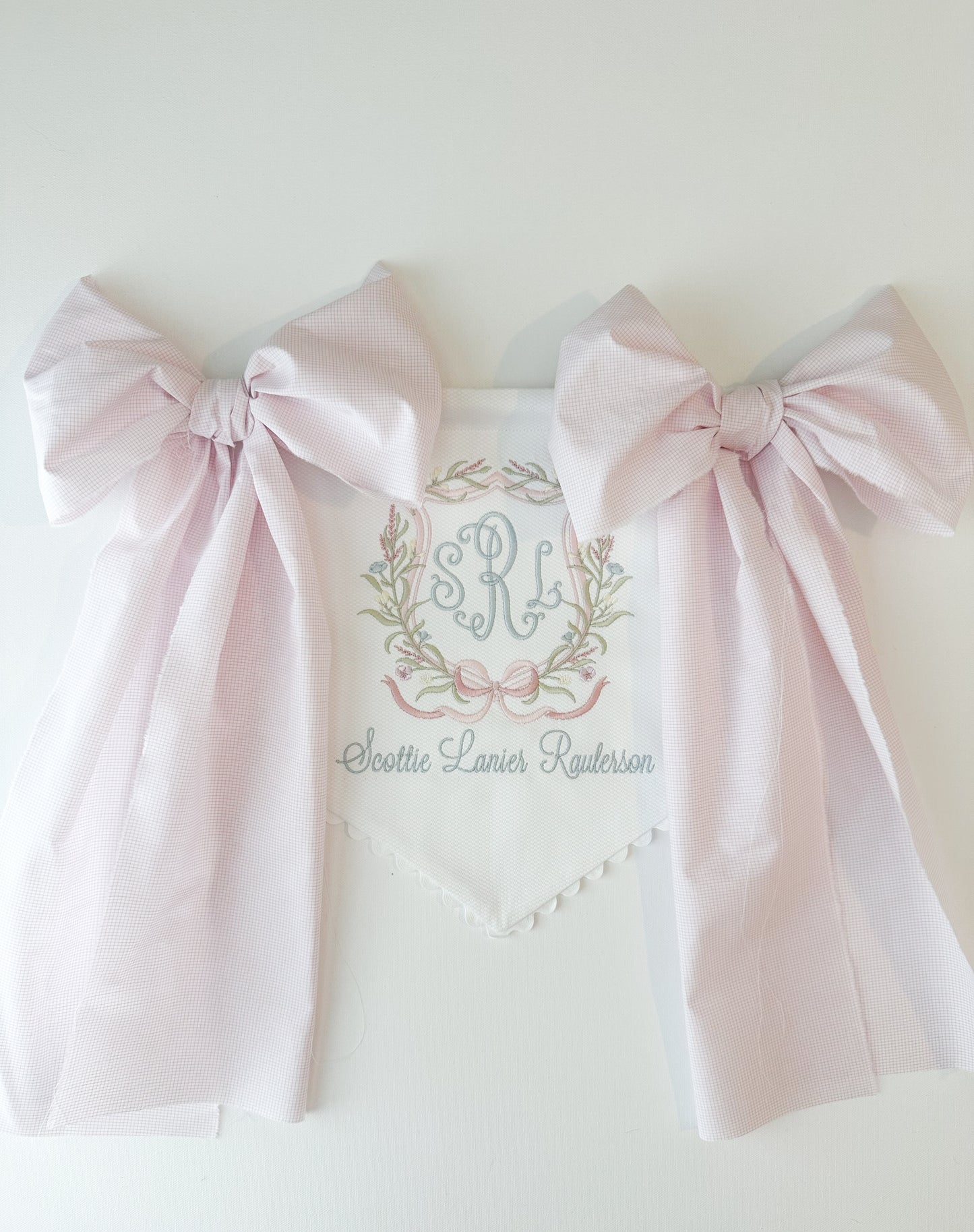 The Chantilly Garden Newborn Announcement Banner with windowpane fabric - Rachel Demos
