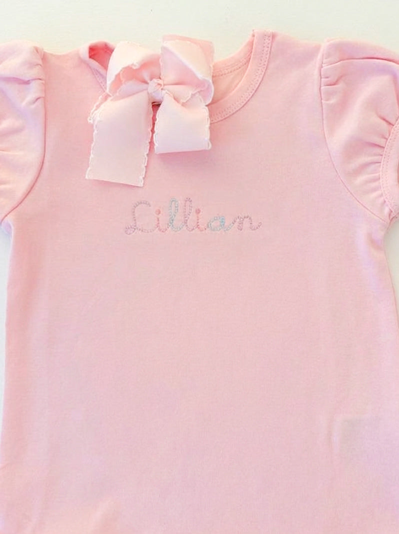 Pink Ruffle Tee with Multicolor Name