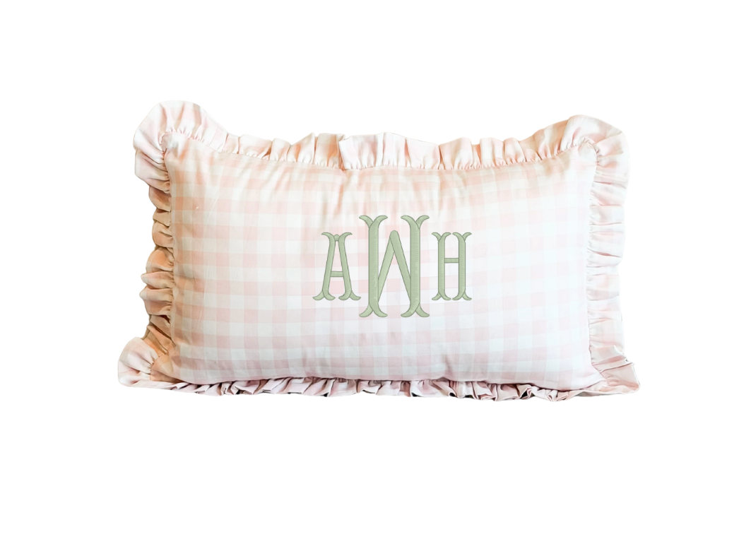 Pink Gingham Ruffled Pillow
