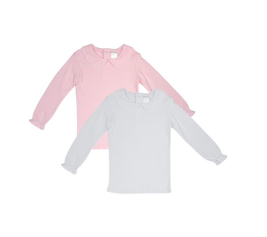 Picot Trimmed Peter Pan Collar Top