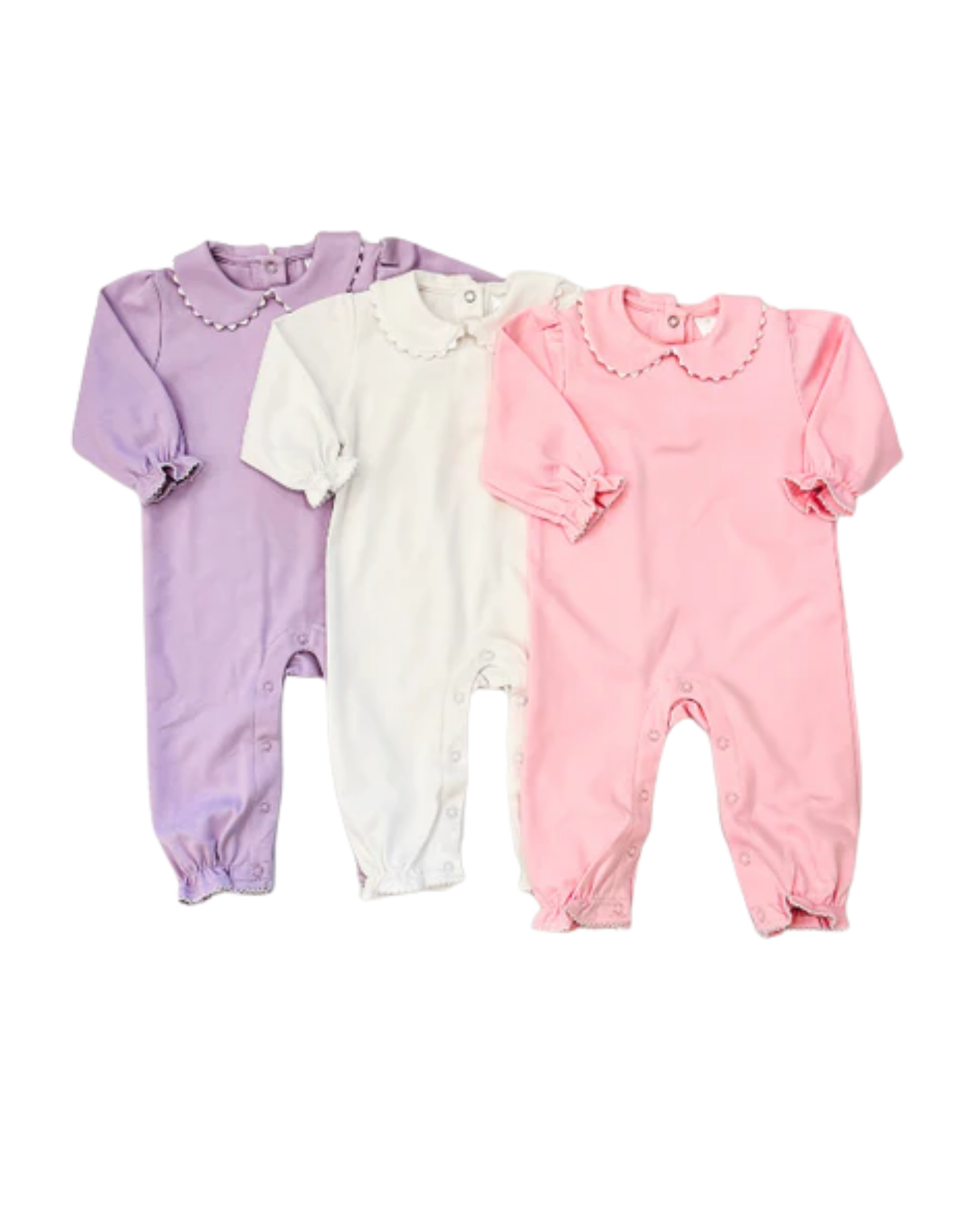 Girls Long Sleeve Peter Pan Romper with Ricrac Trim