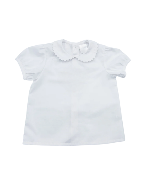 Woven Short Sleeve Peter Pan Shirt with Ricrac Trim