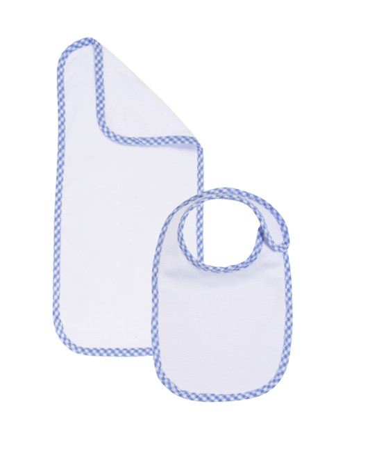 Gingham Trim Bib & Burp Cloth Bundle