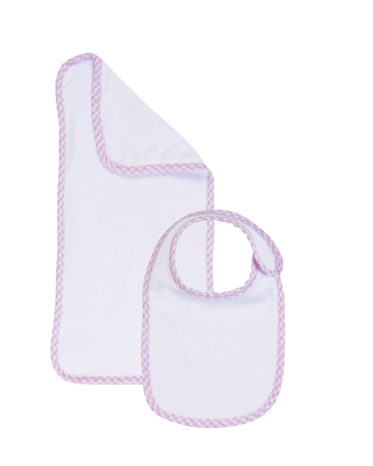 Gingham Trim Bib & Burp Cloth Bundle