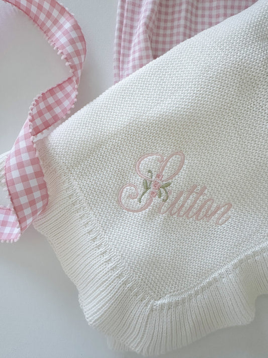 Knit Blanket with Ruffle Edge