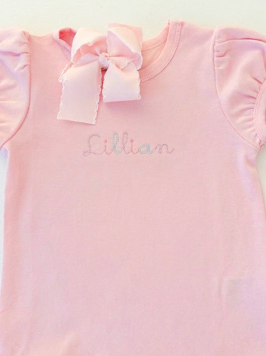 Pink Ruffle Tee with Multicolor Name