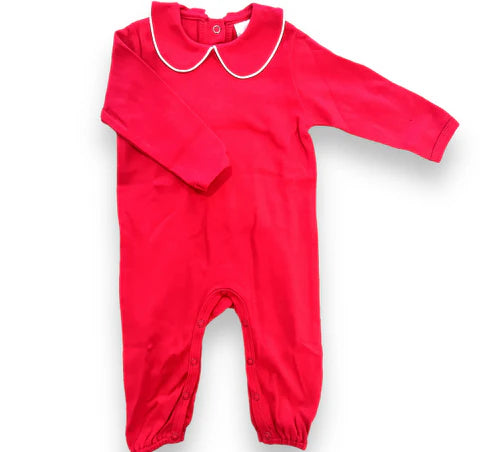 Boys Long Sleeve Romper with Peter Pan Collar