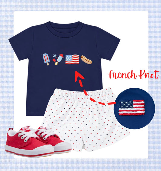 Boys French Knot Short Set - Preorder (ship mid-late May)