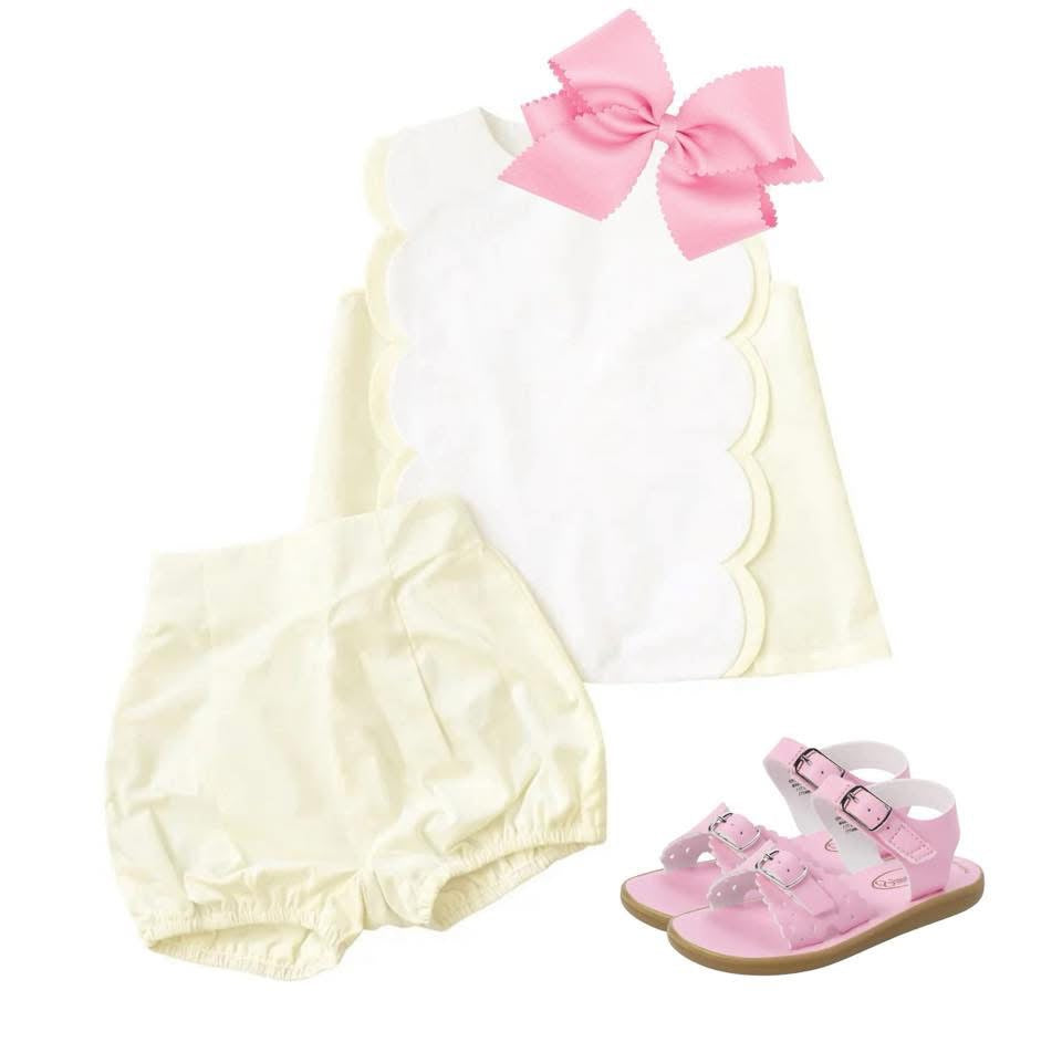 Girls Scallop Yellow Diaper Set Preorder (ships mid July)