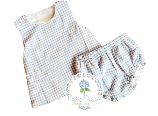 Blue Gingham Diaper Set