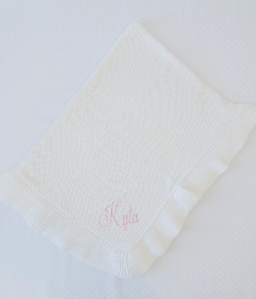 Rachel Demos Registry : Knit Blanket with Ruffle Edge
