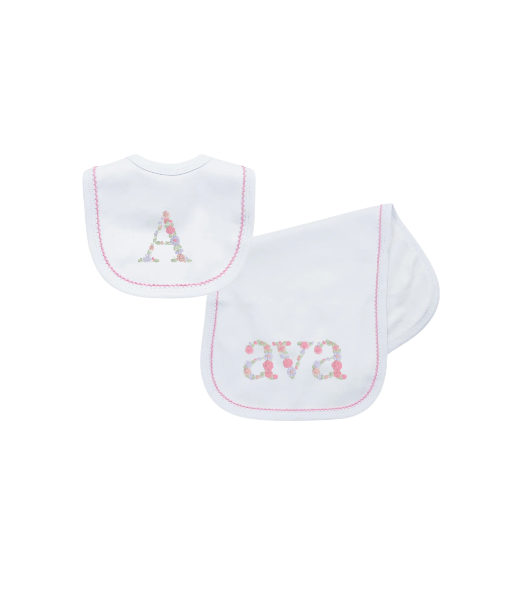 Picot Trimmed Bib & Burp Cloth Set