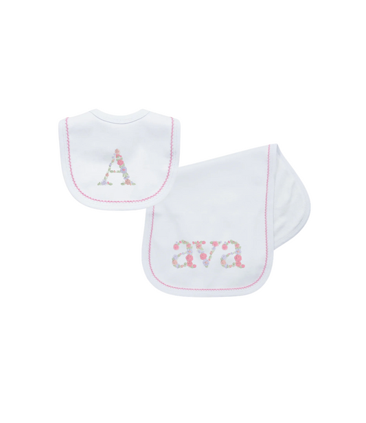 Picot Trimmed Bib & Burp Cloth Set