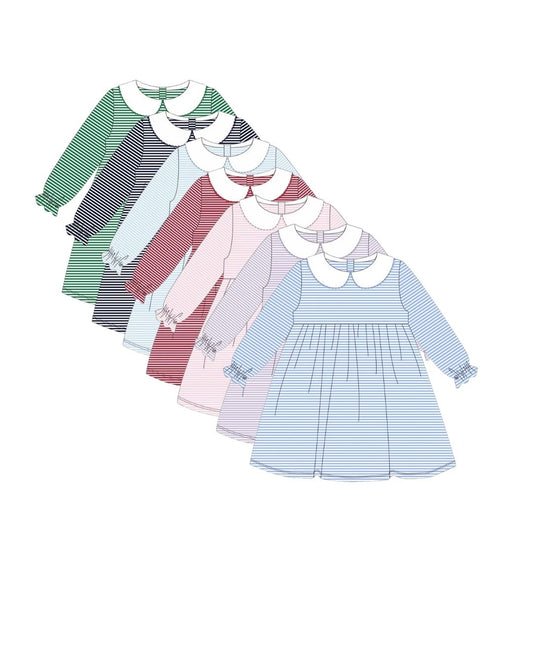 Striped Knit Long Sleeve Sleeve Dress with Peter Pan Collar